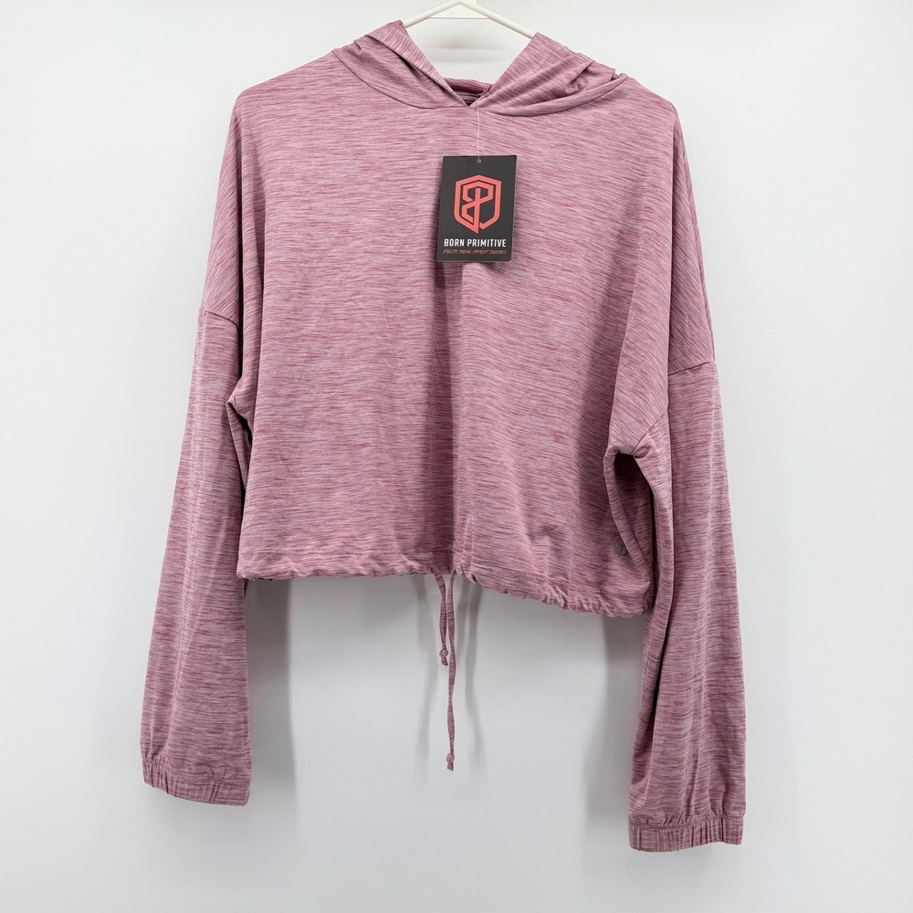 Born Primitive Womens Pink Space Dye Cropped Hoodie Drawstring Pullover Large